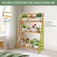 3-tier bamboo foldable plant stand with triangular design, showcasing potted plants for indoor and outdoor use.