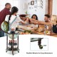 Globe wine bar stand with 16th-century map, featuring flexible wheels for easy movement and ample storage for bottles.