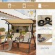 Tempered glass tabletop detail of the 2-seat outdoor cushioned porch swing, featuring integrated cup holders for.