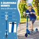 Folding adjustable height kids kick scooter in blue with LED flashing wheels, designed for safety and comfort.