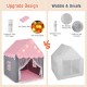 Kids playhouse tent in pink with star lights, cotton mat, and durable PVC tubes for safe indoor fun.