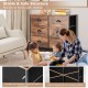 6-drawer storage chest in rustic brown with fabric drawers and wooden top, featuring X-shaped bars for stability.