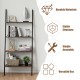 4-tier industrial leaning wall bookcase in brown with metal frame, perfect for storing books and decor in a rustic.