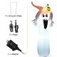6 feet Halloween inflatable ghost with pumpkin, LED lights, and ground stakes for stable outdoor decoration.