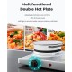 Double hot plate with stainless steel surface, featuring adjustable temperature controls for versatile cooking methods.