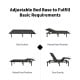 Queen size adjustable bed base frame in flat and raised positions, featuring wireless remote control and durable steel.