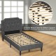 Linen twin upholstered platform bed with button-tufted headboard and 10 solid wood slats for enhanced support and.