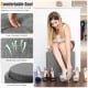 Round gray fabric storage ottoman with removable lid, padded seat, and wooden tray for versatile use in any room.
