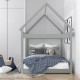 Gray kids platform floor bed with roof, sturdy wooden frame, designed for durability and fun DIY options.