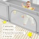 Extra-large gray safety baby fence with 50 ocean balls, featuring a 27'' height panel for standing and walking support.