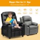 Kids recliner chair in black with cup holder and footrest, designed for comfort and easy cleaning, suitable for ages 3+.