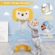 Adjustable kids basketball hoop set in yellow with stable triangle structure for safe play, suitable for ages 2-7.