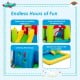 Inflatable bounce house water slide with climbing wall, splash pool, and mesh walls for safety, perfect for outdoor fun.