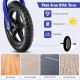 Close-up of flat-free EVA tire on a kids balance bike, showcasing durability and puncture-proof design for various.