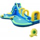 Multifunctional inflatable water bounce with vibrant colors and cushioned landing pad, designed for safe play for kids.