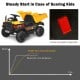 Yellow 12V kids ride-on dump truck with electric bucket, featuring anti-slip pedal for steady start and safety.