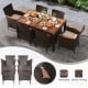 7-piece garden dining patio rattan set with acacia wood table, featuring stackable chairs and cushions for outdoor.