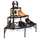 Three-tier metal corner display rack showcasing shoes and accessories, featuring a sturdy design for versatile home use.