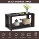 Rectangular coffee table with storage shelf, made of engineered wood, perfect for living room or office use.