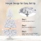 Hinged design for easy setup of a 6 ft artificial Christmas tree with thick branches and solid iron base.