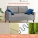 Gray 55-inch modern loveseat sofa with soft linen fabric cushion and solid rubber wood legs for comfortable living room.