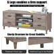 Retro wooden TV stand with 3 open shelves and 4 drawers, featuring 6 thickened legs for exceptional stability.