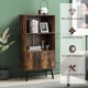 2-tier retro bookshelf with 2 open shelves and 1 concealed compartment, featuring a rustic design for living room or.