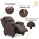 Brown PU leather kids sofa armchair recliner with storage arm, comfortable high-density foam seat for children's.