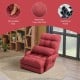 Red folding lazy floor chair with armrests and pillow, featuring a soft-padded seat and solid metal frame for comfort.