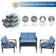 Cushioned loveseat and two single sofas from a 4-piece patio furniture set with a heavy-duty aluminum frame.