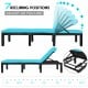 Height adjustable patio rattan lounge chair in blue with soft cushion, featuring 6 reclining positions for comfort.