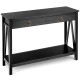 Stylish black console table featuring 2 drawers and an open shelf, perfect for organizing your entryway or hallway.