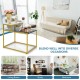 2-tier end side table with metal frame and marble patterns, ideal for living room, study, or bedroom storage.
