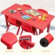 Kids plastic rectangular learn and play table in red with smooth edges, metal connector, and non-slip mat for safety.