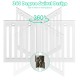 24-inch white folding wooden dog gate with 360° flexible hinge, ideal for safe pet containment and easy storage.