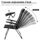 Adjustable backrest of a black portable patio chair set, made of iron and nylon, perfect for camping and outdoor use.
