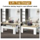 Lift-top coffee table in white with adjustable height, hidden storage, and minimalist design for home or office use.