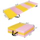 3-fold gymnastics tumbling mat in pink and yellow, 6 feet long, with high-density foam for safety and easy storage.