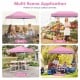Pink 10 x 10 feet outdoor pop-up canopy shown in various settings, ideal for camping, picnics, and family gatherings.