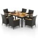Stylish 7-piece outdoor dining set with ergonomic armrests and adjustable foot pads, ideal for backyard dining.