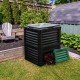 80-gallon outdoor composter in green with large open lid and bottom exit door, ideal for garden composting.