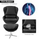 Black 360° swivel leather lounge chair with ottoman, featuring a sturdy aluminum base for comfort and support in any.