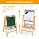 Kids art easel with adjustable height, featuring a chalkboard and whiteboard, perfect for creative activities.
