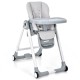Gray baby folding high chair with adjustable height, detachable trays, and smooth rolling wheels for easy mobility.