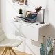 Wall-mounted drop-leaf table in sleek white finish, perfect for small spaces, folds for dining or as a storage shelf.