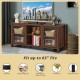 Walnut TV stand with storage cabinets, designed for TVs up to 65", featuring adjustable shelves and tempered glass.