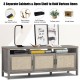 Universal TV stand in gray with three cabinets and an open shelf, perfect for TVs up to 65 inches and versatile storage.