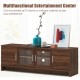 Walnut media entertainment TV stand with tempered glass doors, adjustable shelves, and ample storage for living room or.