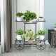 6-tier garden cart flower rack in black, featuring robust metal shelves for indoor or outdoor plant display.