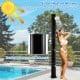7.2 feet solar-heated outdoor shower in black with 360° rotating shower head, made of durable PVC and chromed ABS.